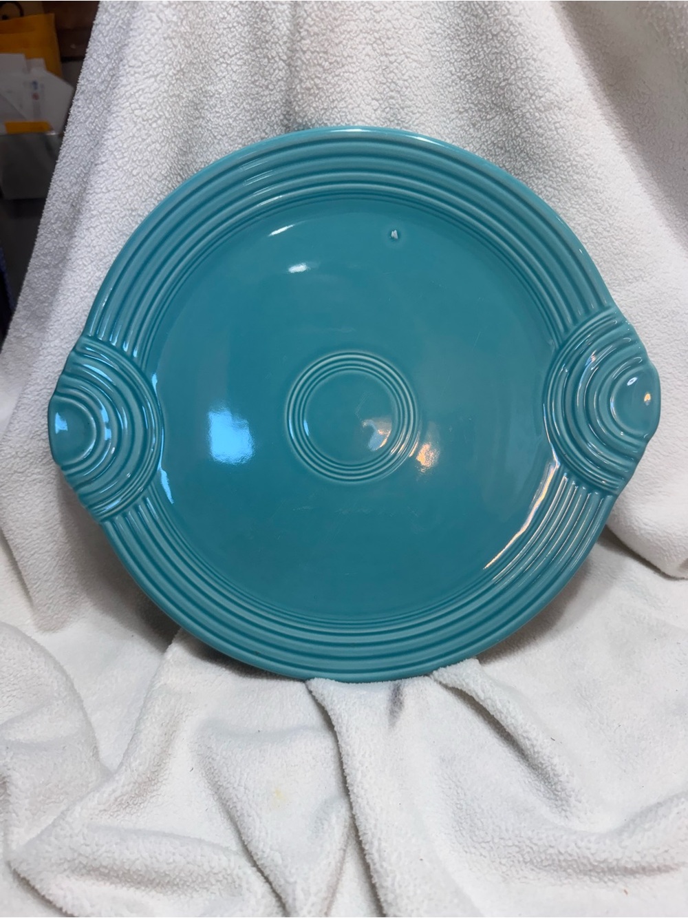 Fiesta Turquoise Round Ceramic Cake plate with Handles
